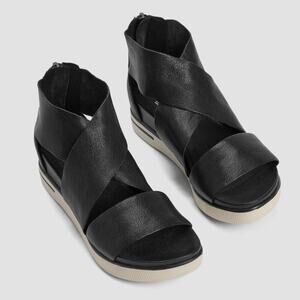 Eileen Fisher Black Leather Sport Tumbled Sneaker Sandals 7 | NWOB $200